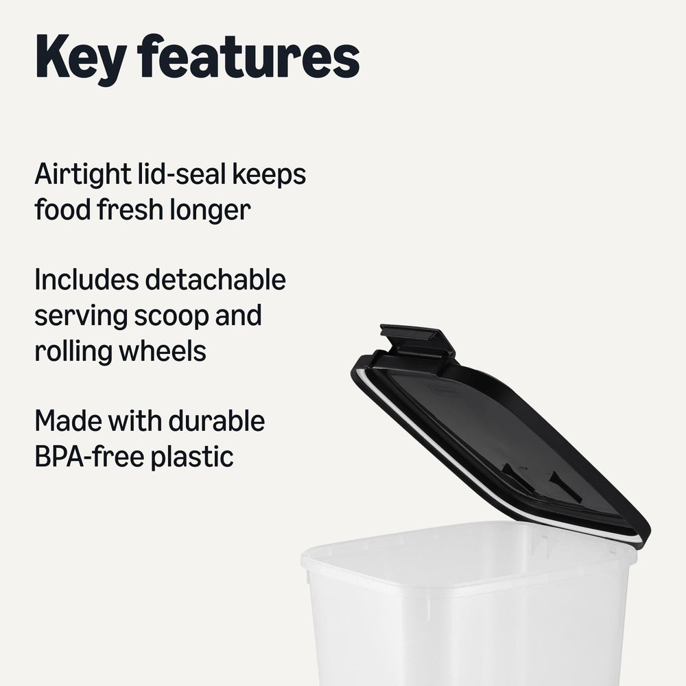 Amazon Basics container lid-seal design keeps kibble fresh.