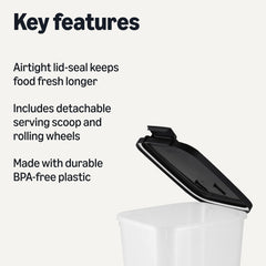 Amazon Basics container lid-seal design keeps kibble fresh.