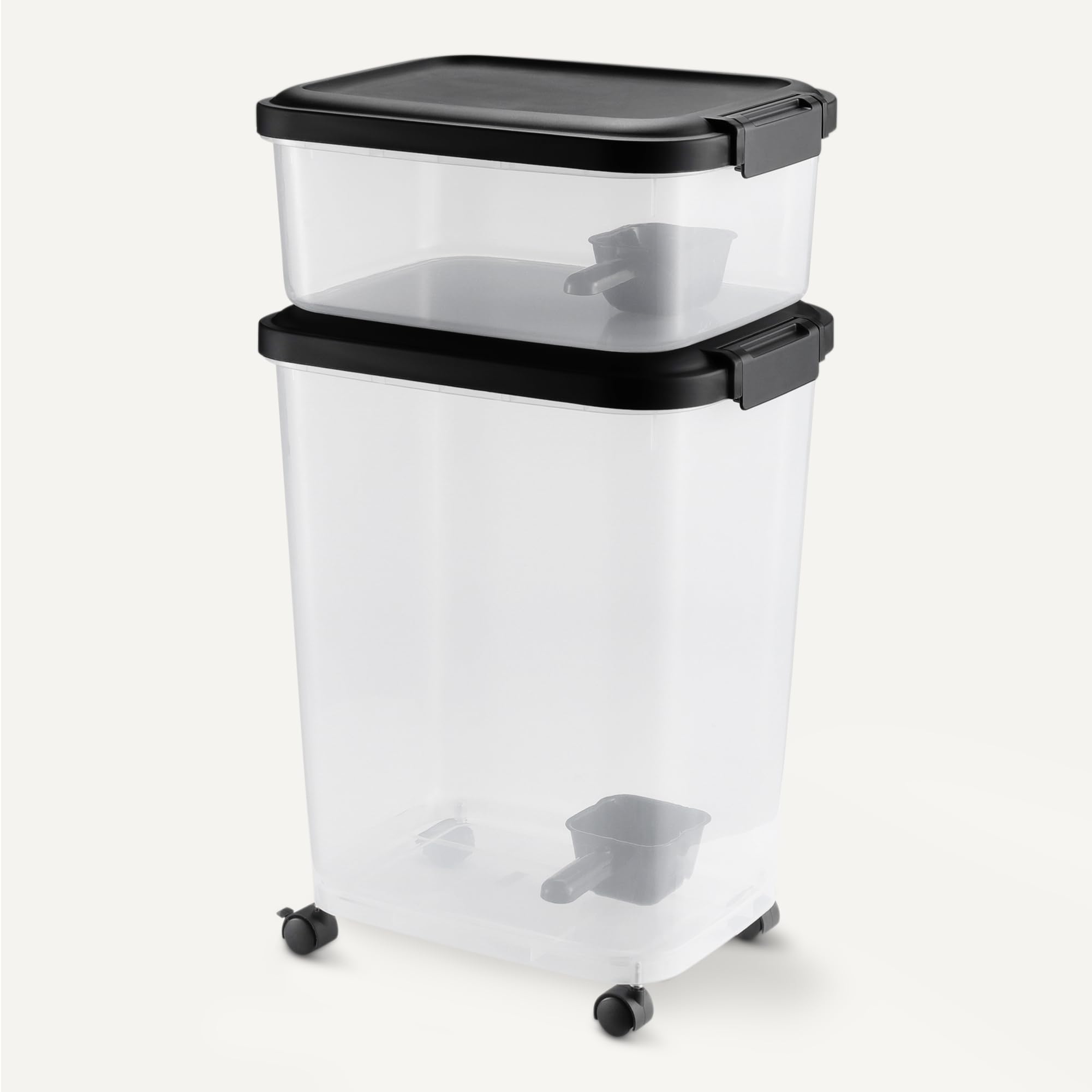 Amazon Basics set shown in kitchen for convenient pet feeding.