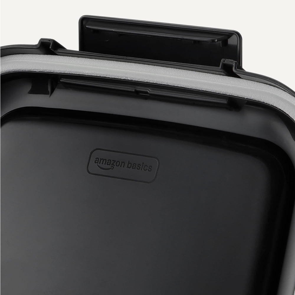 Amazon Basics wheeled bin moves dry kibble around the kitchen with ease.