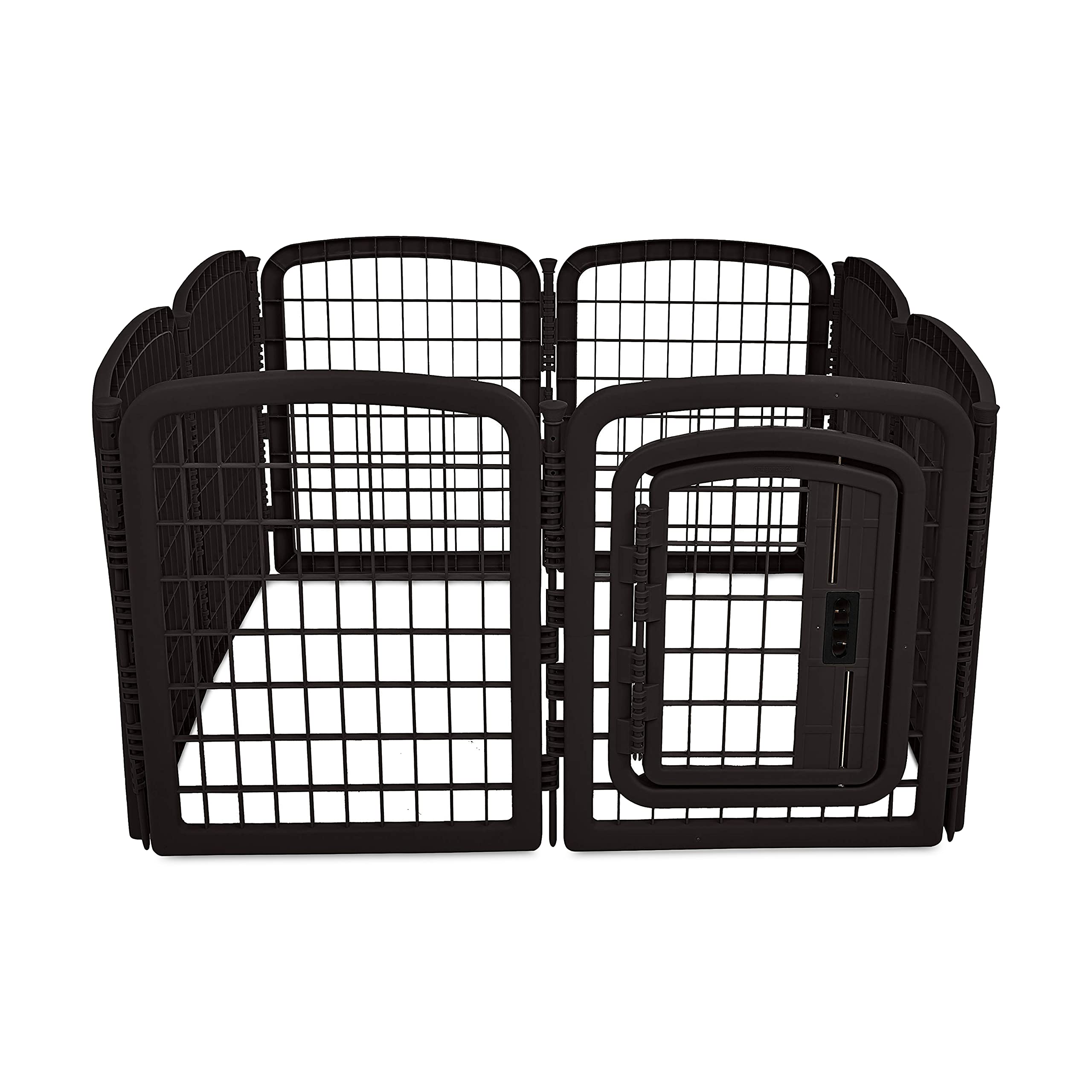 Hinged, lockable gate on Amazon Basics pet pen for easy access
