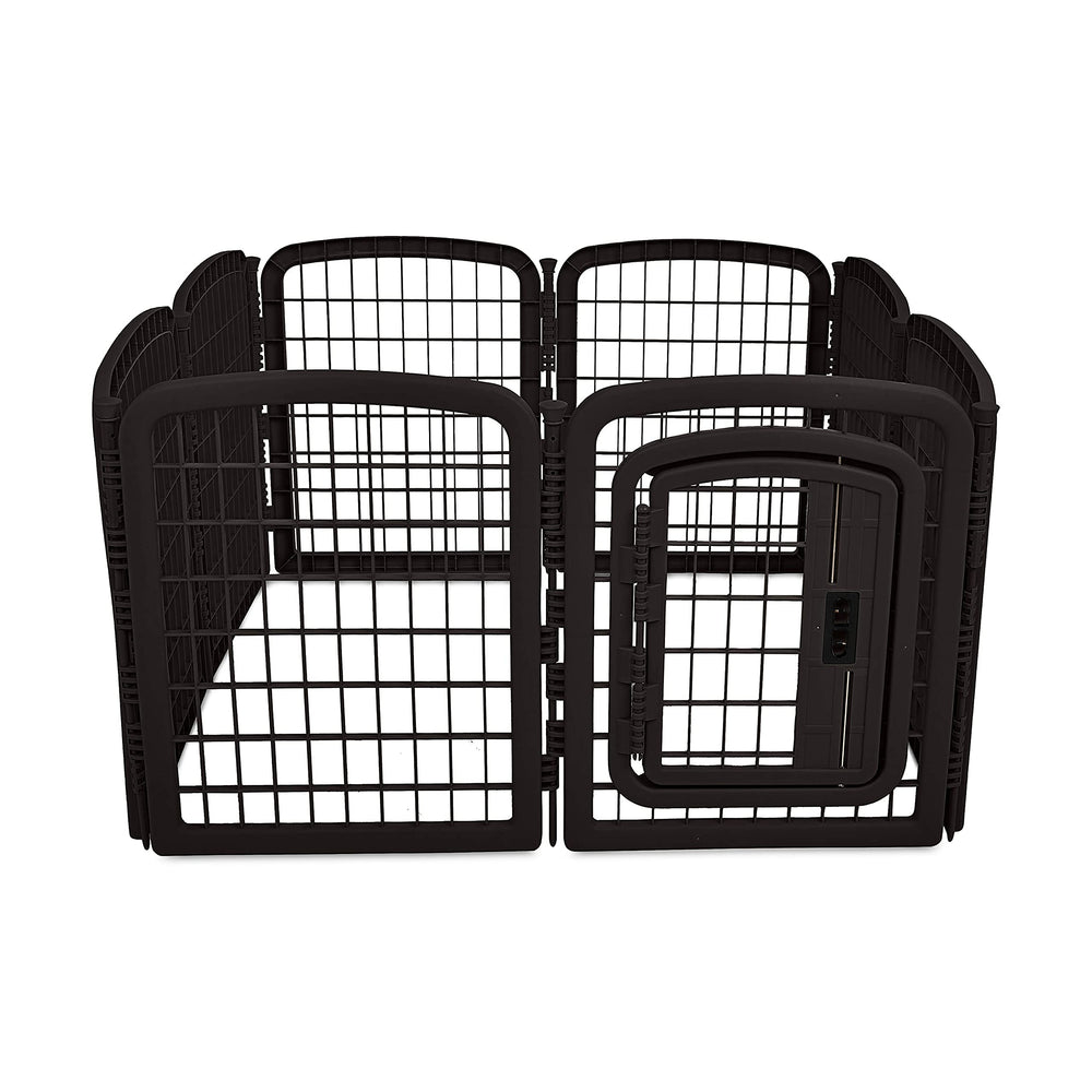 Hinged, lockable gate on Amazon Basics pet pen for easy access