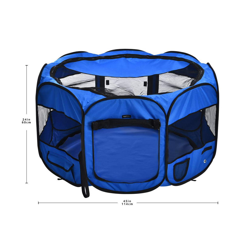 Amazon Basics playpen with velcro pouch for treats and toys.