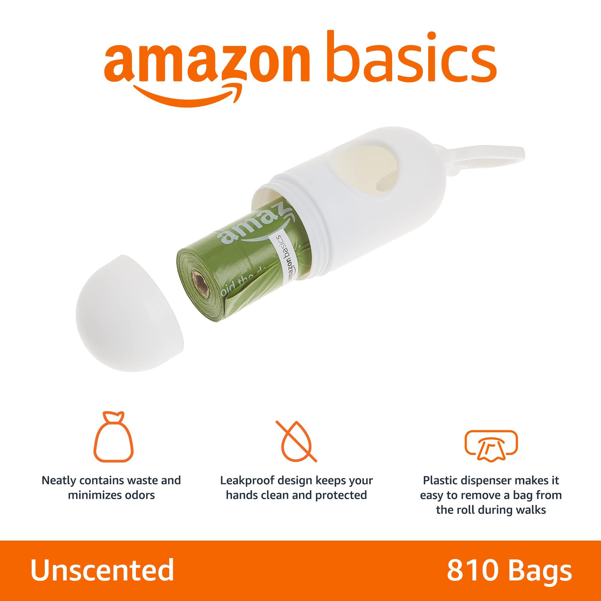Amazon Basics dispenser with leash clip for quick bag access during walks