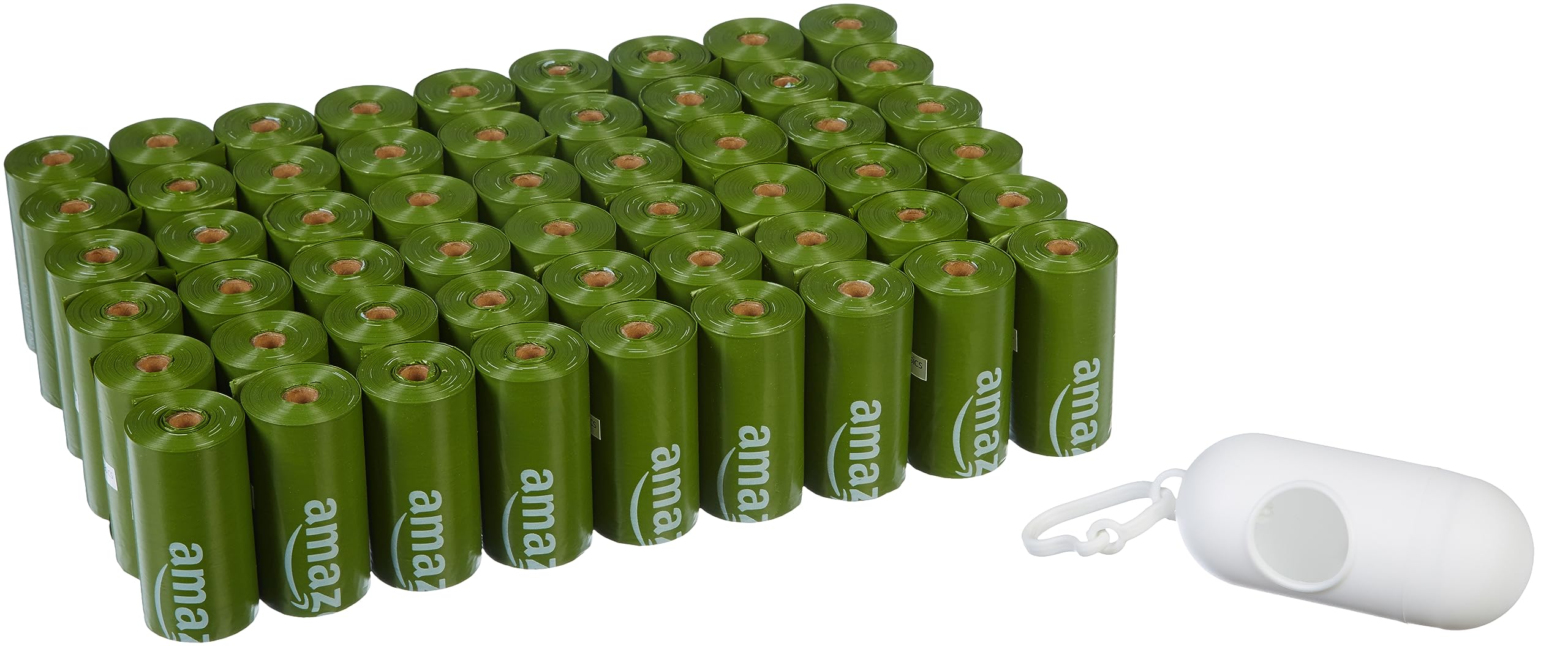 Amazon Basics unscented poop bags on a roll with dispenser for easy pickup