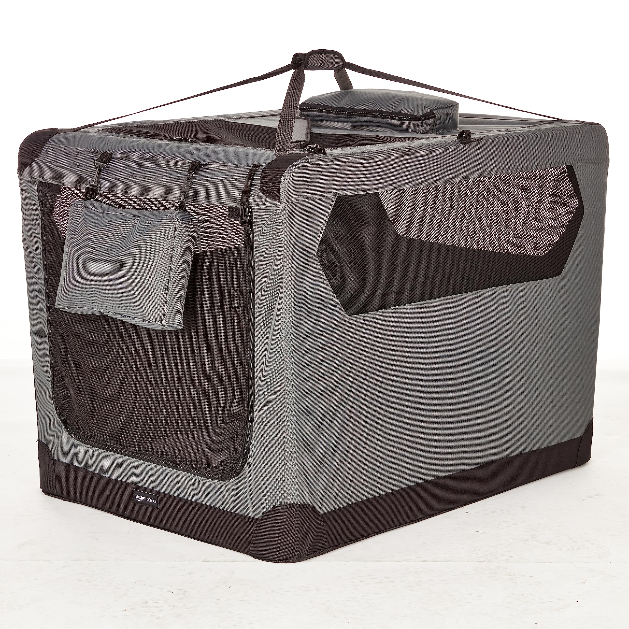 Amazon Basics portable soft dog crate with front opening for easy access and comfort