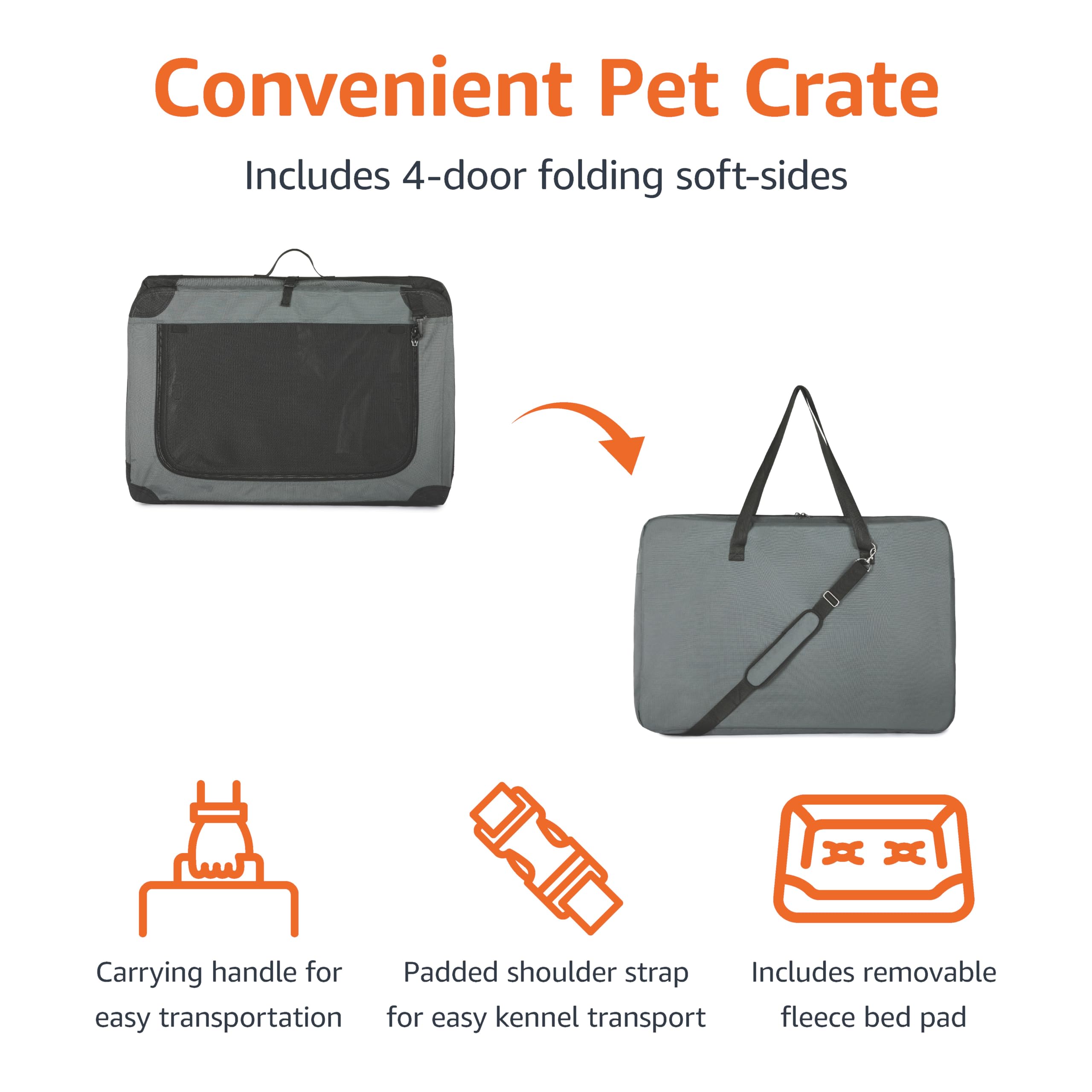 Amazon Basics travel kennel with carrying handle and strap for easy transport.