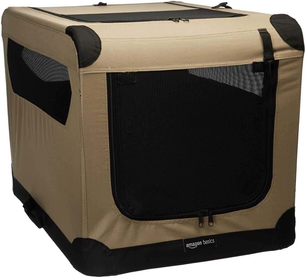 Amazon Basics portable folding soft dog crate with double doors for travel loading