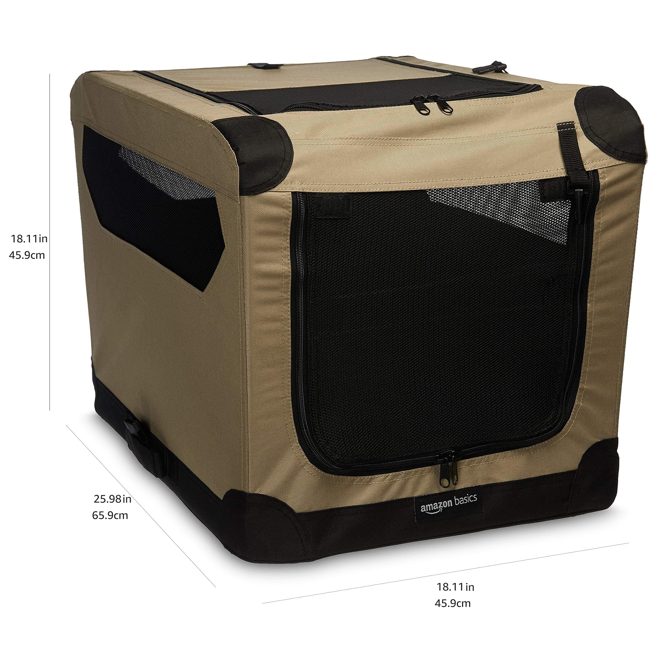 Amazon Basics soft dog crate with front door for convenient access during travel
