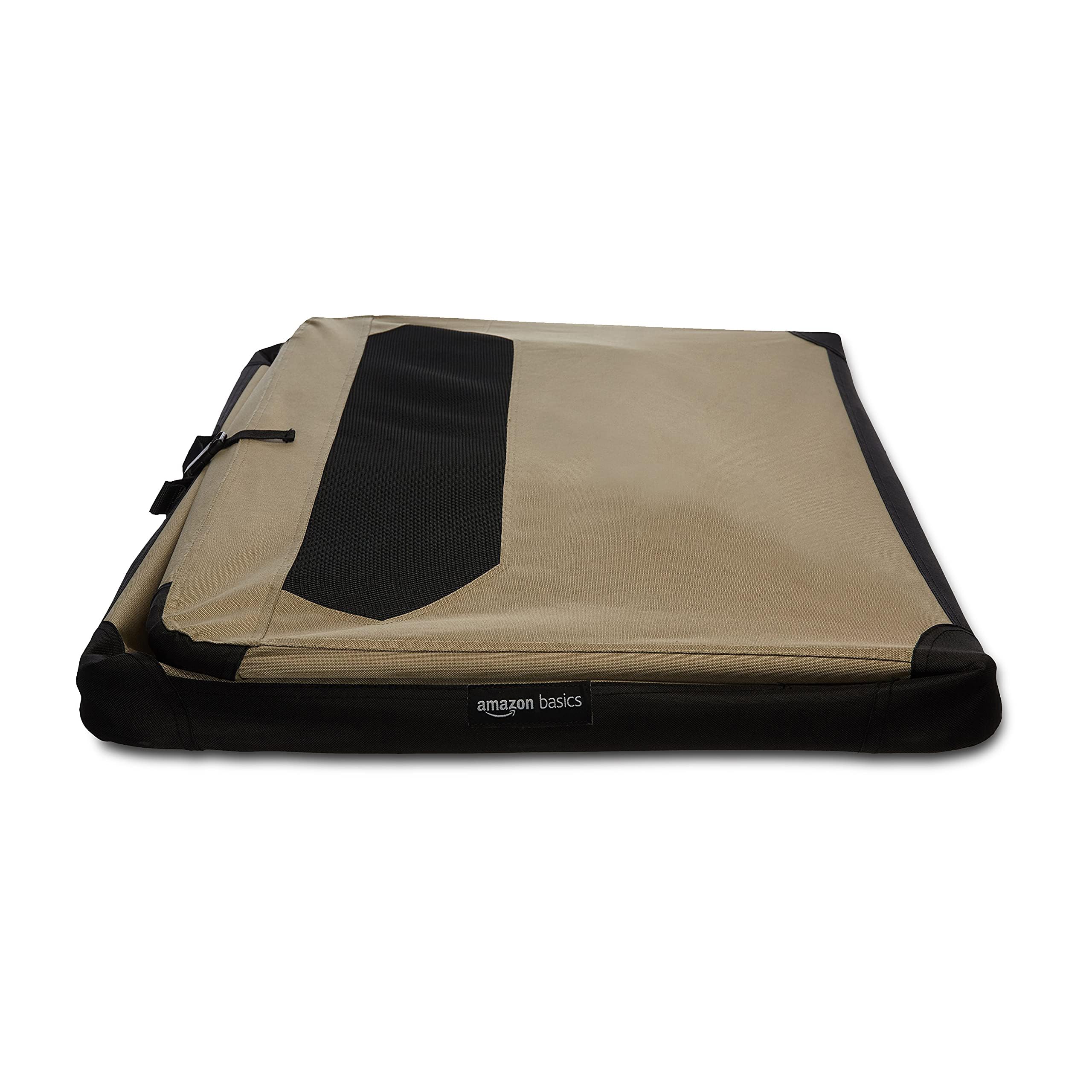 Amazon Basics large crate suitable for dogs up to 70 pounds.