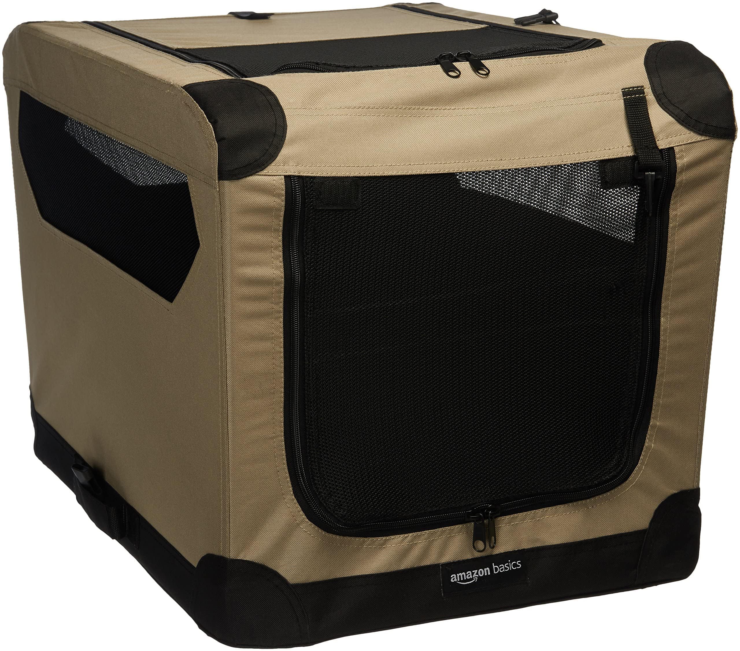 Amazon Basics portable folding soft dog crate with top door for easy loading