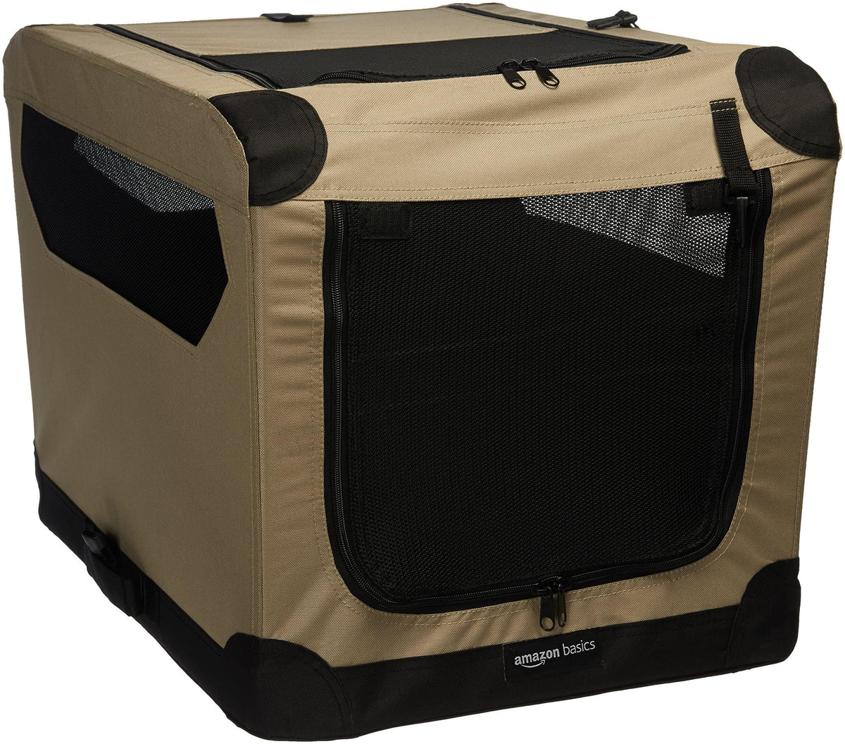 Amazon Basics portable folding soft dog crate with top door for easy loading