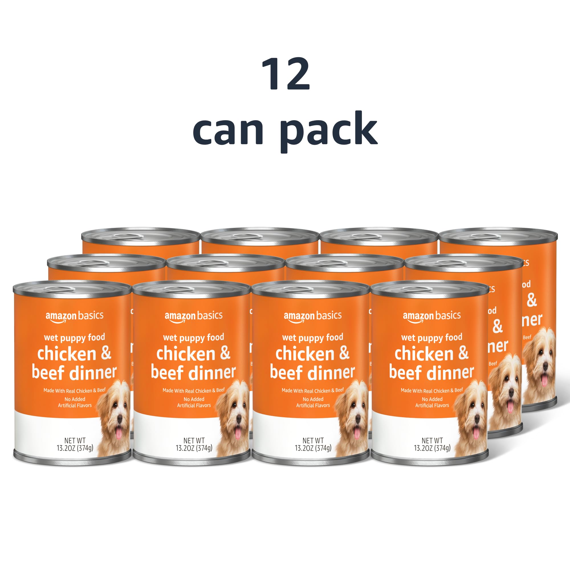 Amazon Basics puppy dinner with real chicken and beef chunks for mealtime appeal.