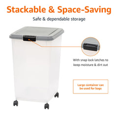 Amazon Basics removable 360-degree wheels on pet food bin for easy relocation.