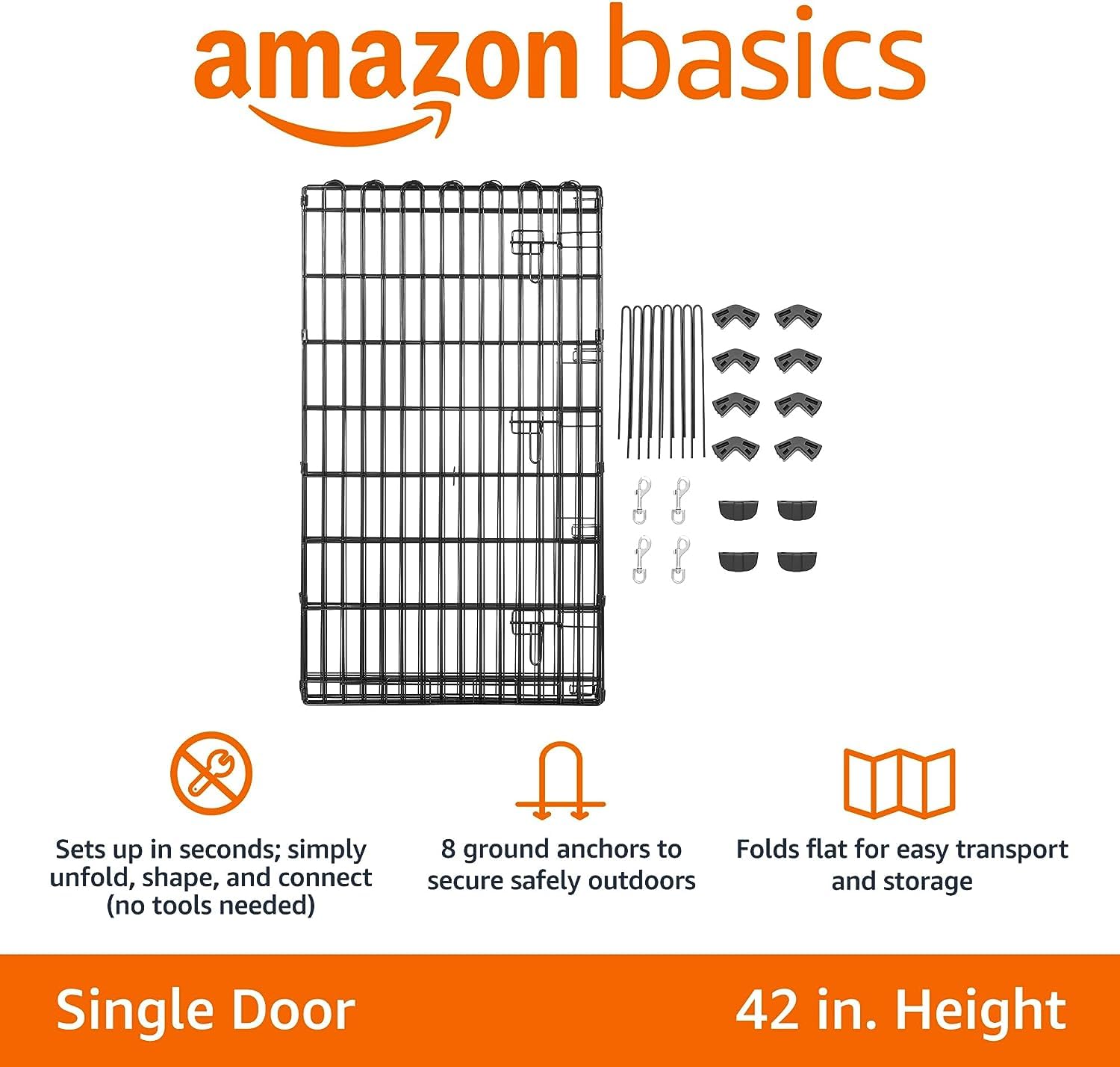 Amazon Basics rustproof finish on the dog pen frame for lasting use.