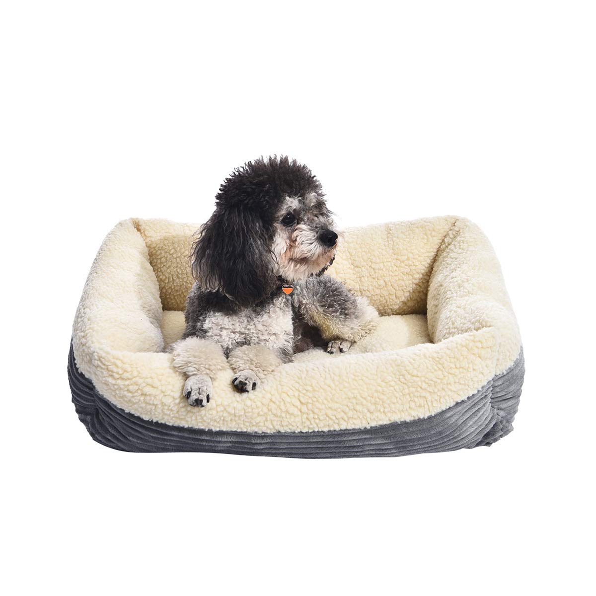 Amazon Basics self-warming pet bed, rectangle grey, cozy warmth without cords.