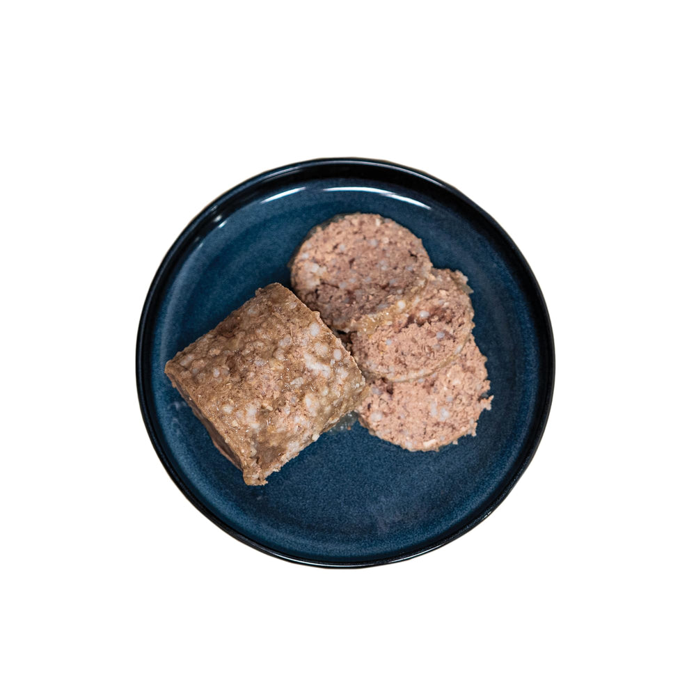 Amazon Basics serving in bowl showcases ready-to-serve wet dog food.