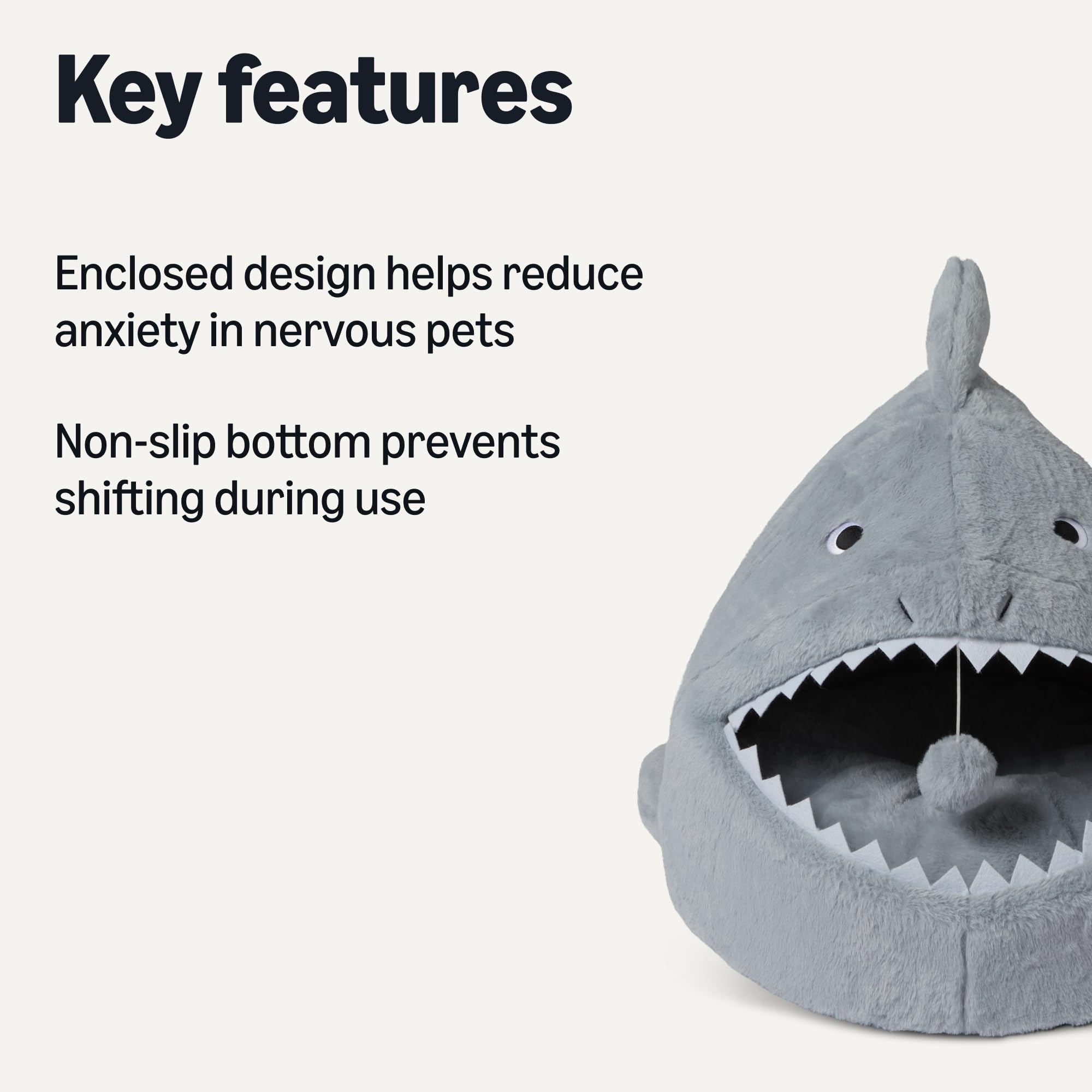 Amazon Basics shark cat house interior den with warm, enclosed space for nervous pets