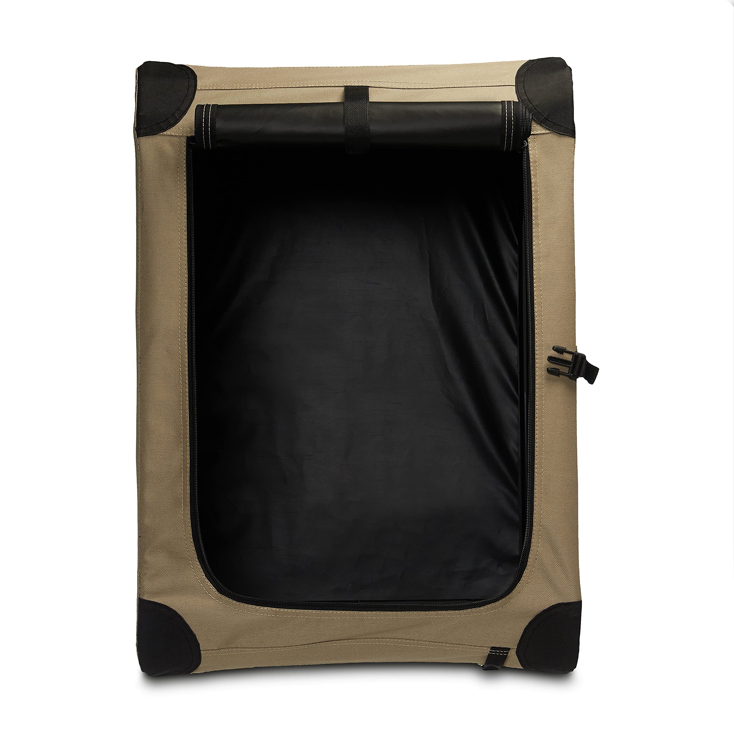 Ventilated mesh sides of the crate provide airflow for small dogs