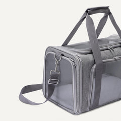 Amazon Basics cushion cover on the soft pet carrier for quick cleaning
