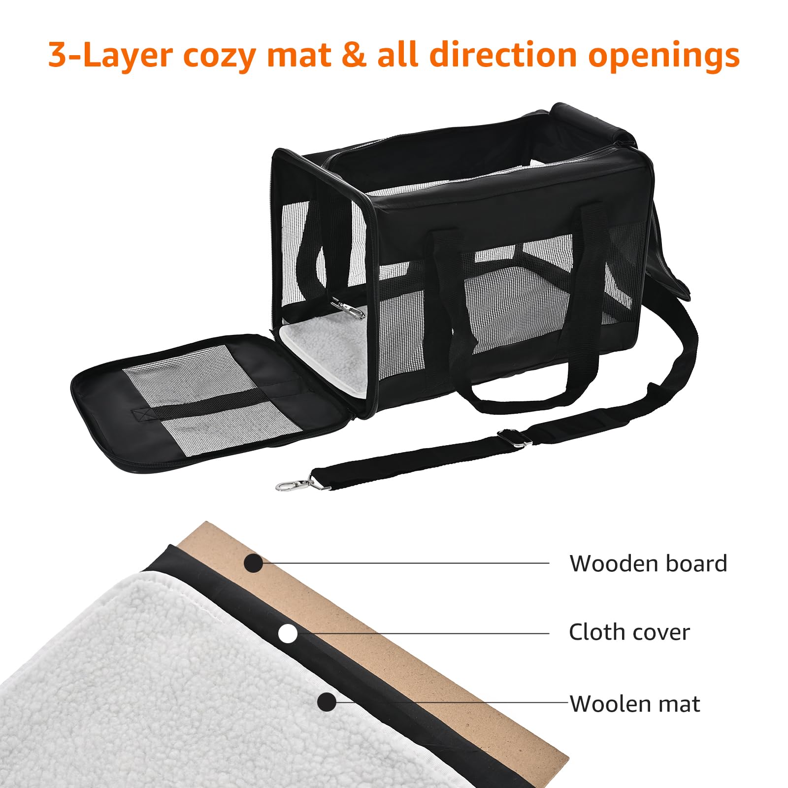 Amazon Basics pet carrier with removable fleece pad for cozy rides