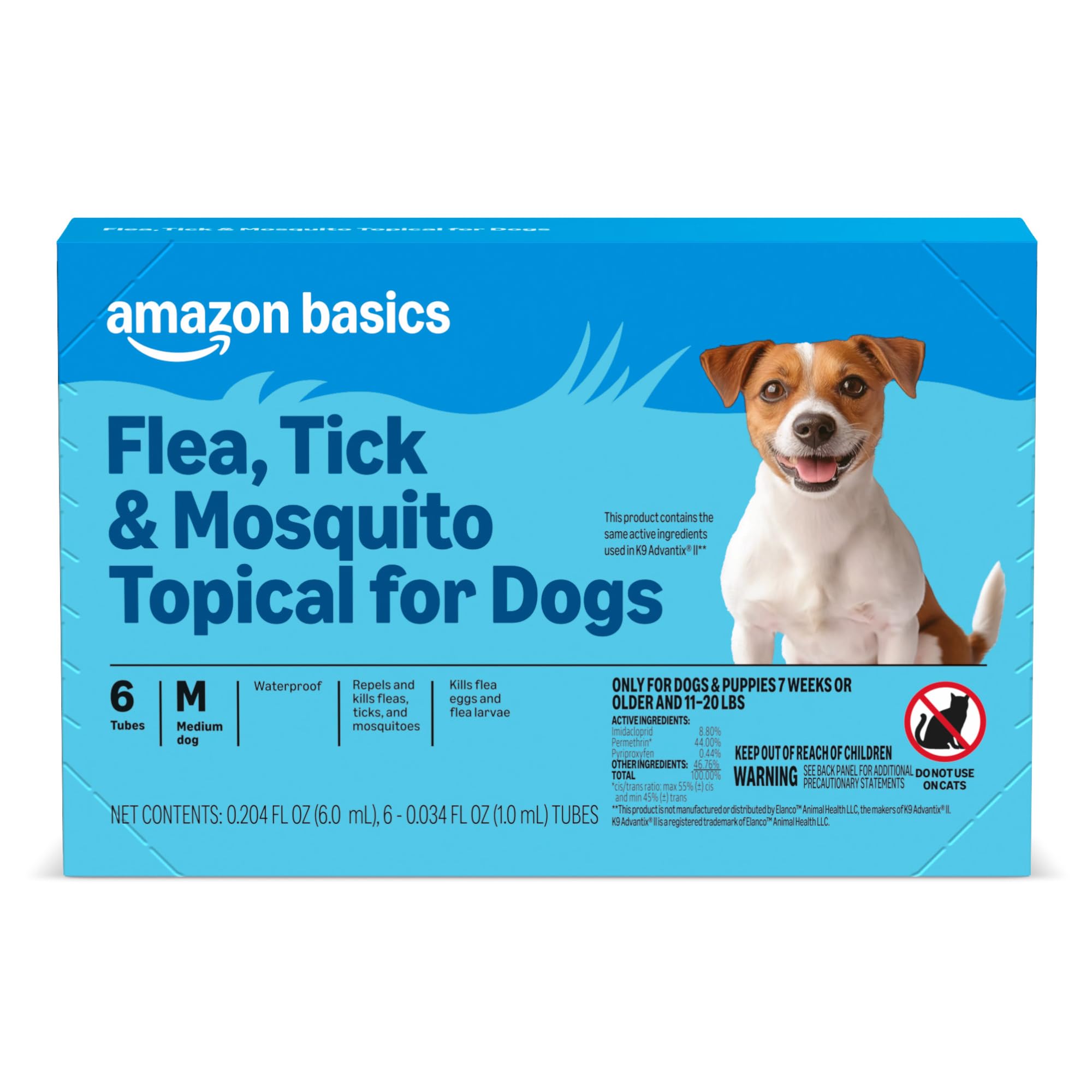 Amazon Basics topical flea treatment for medium dogs in a six-dose pack.