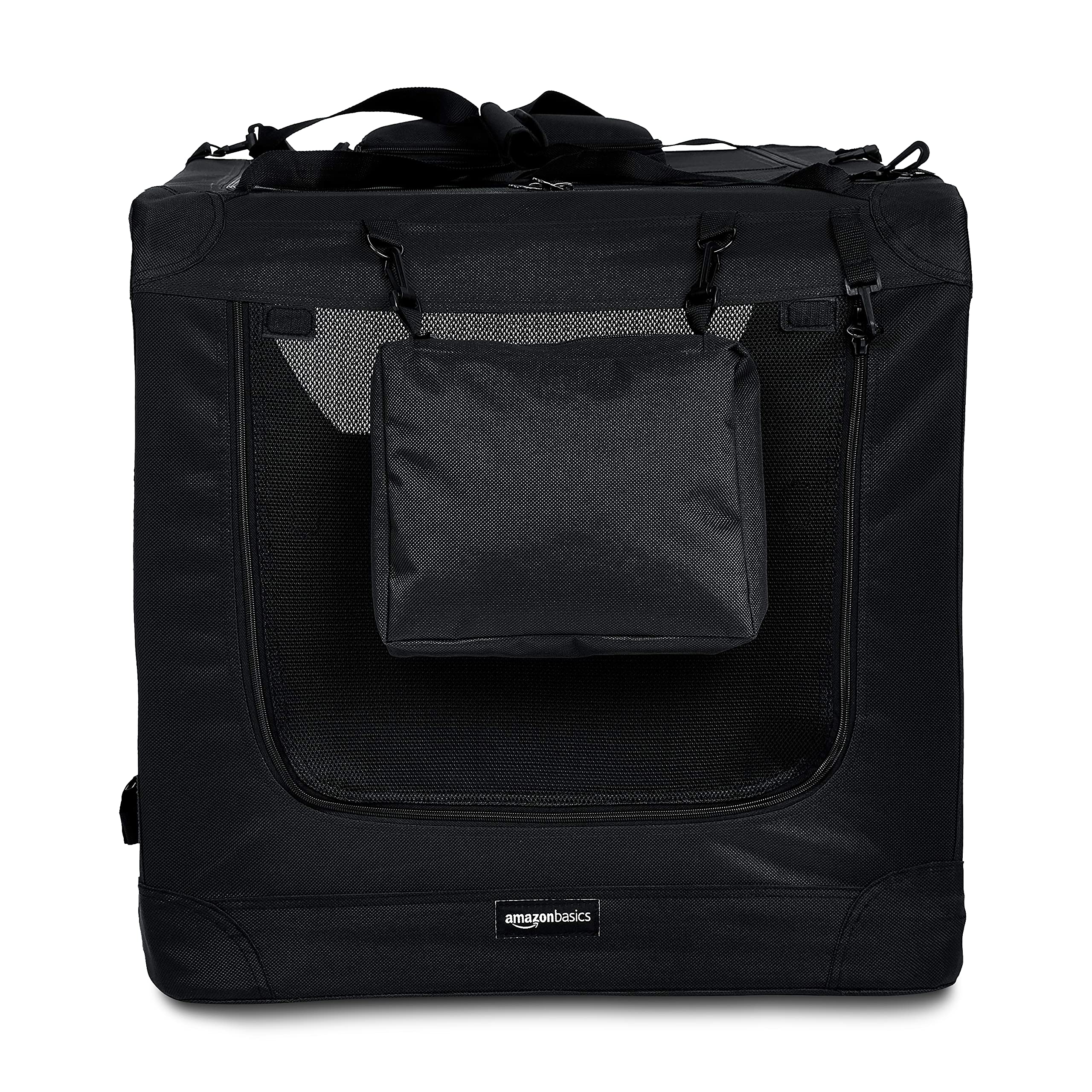 Amazon Basics crate with ventilated mesh panels ensuring airflow during travel