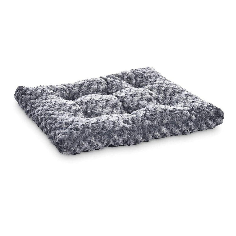 Amazon Basics washable bed plush crate pad provides a cozy resting space for pets.