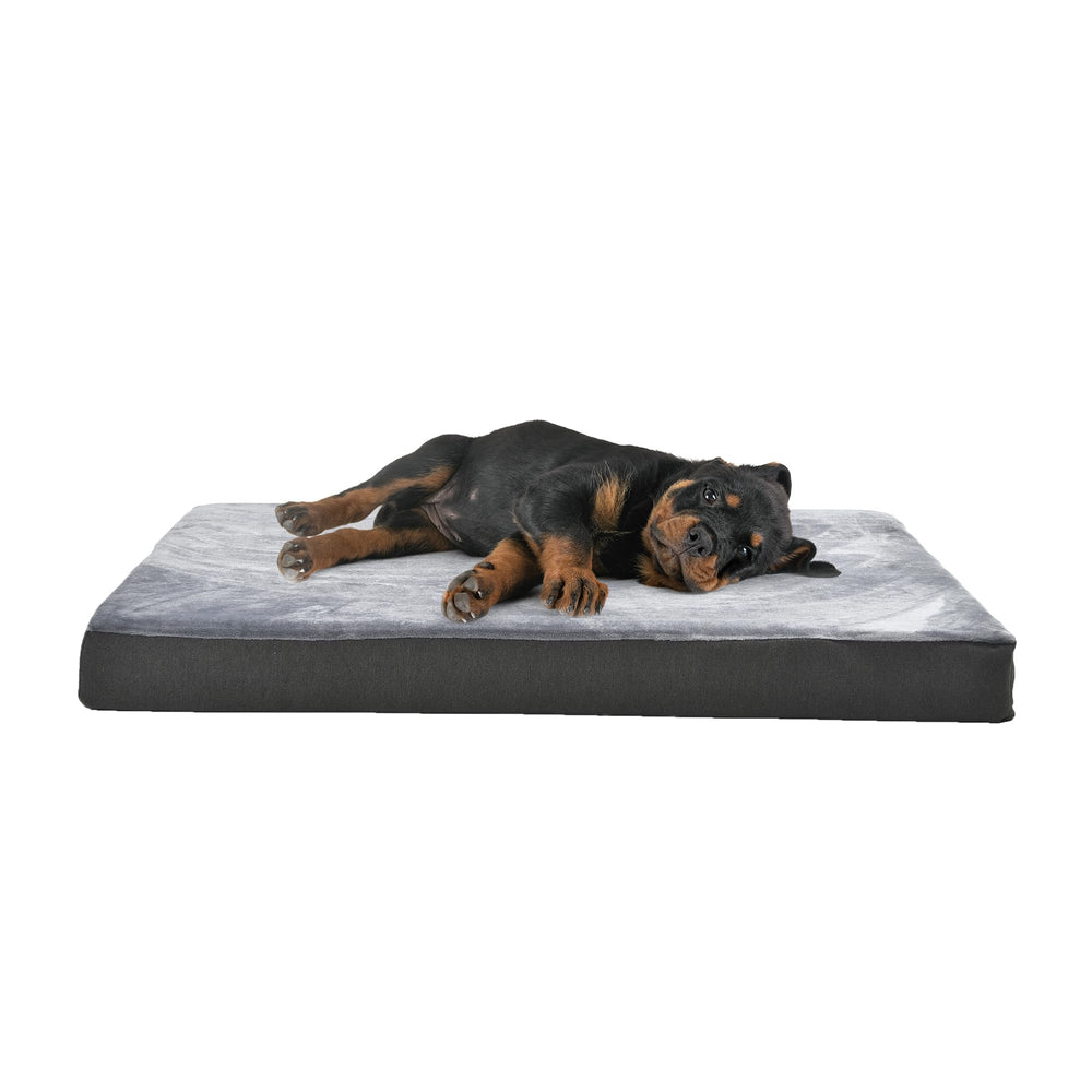 Amazon Basics washable dog bed with cooling gel memory foam for plush, pressure-relieving support.