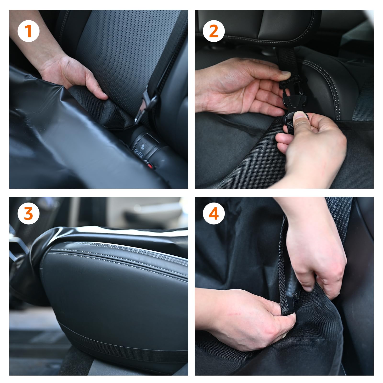 Amazon Basics seat cover demonstrating dirt and dander protection.