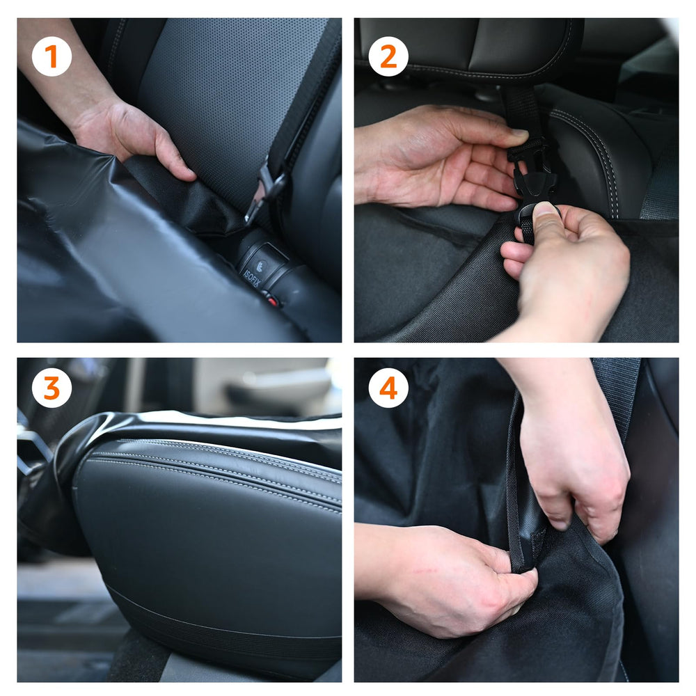 Amazon Basics seat cover demonstrating dirt and dander protection.