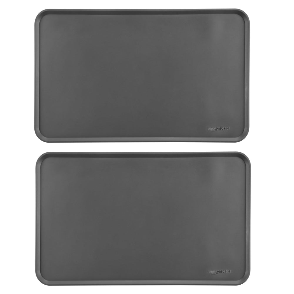 Amazon Basics waterproof non-slip pet feeding mat in gray protects floors during meals.