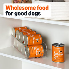 Amazon Basics bacon cheeseburger flavor open can with chunks ready to serve