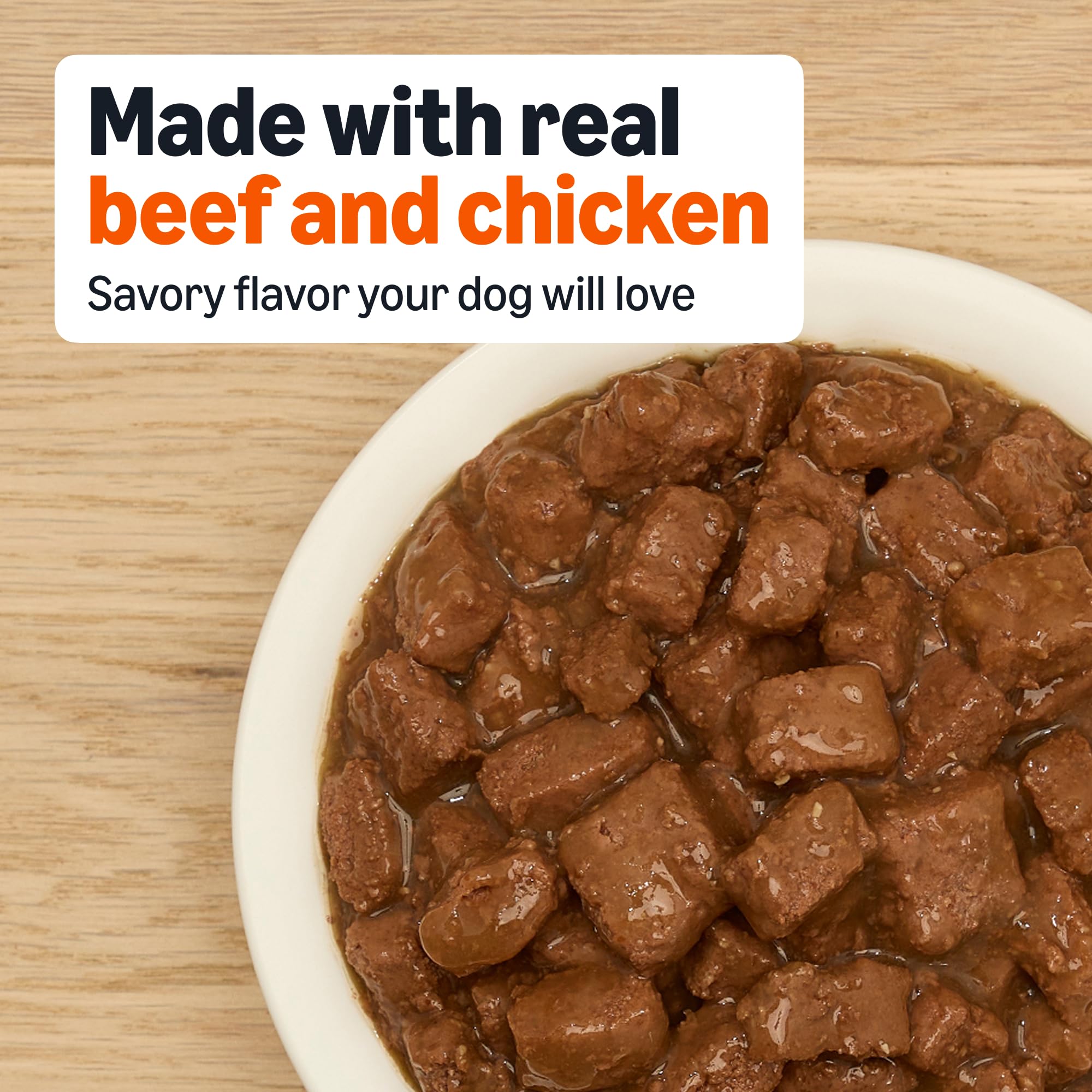 Amazon Basics beef and chicken gravy dog food, convenient daily meals