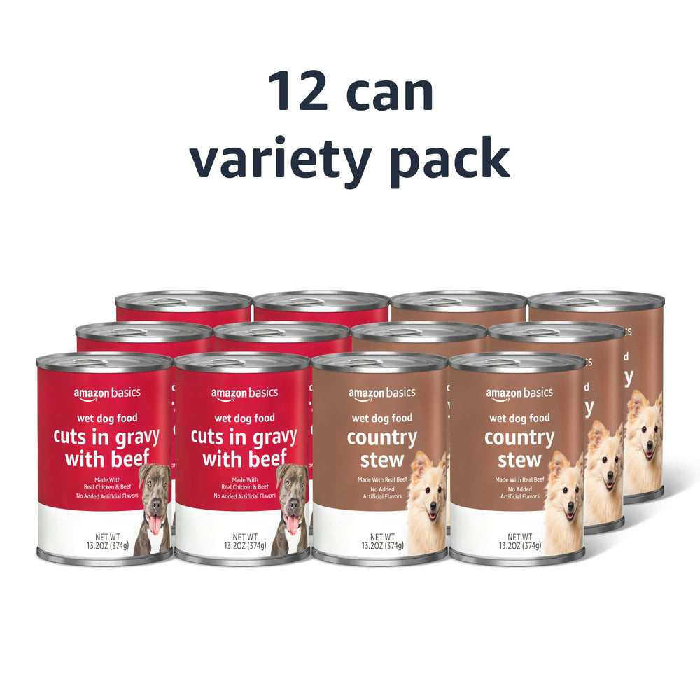 Amazon Basics wet dog food country stew in gravy with beef, tender chunks