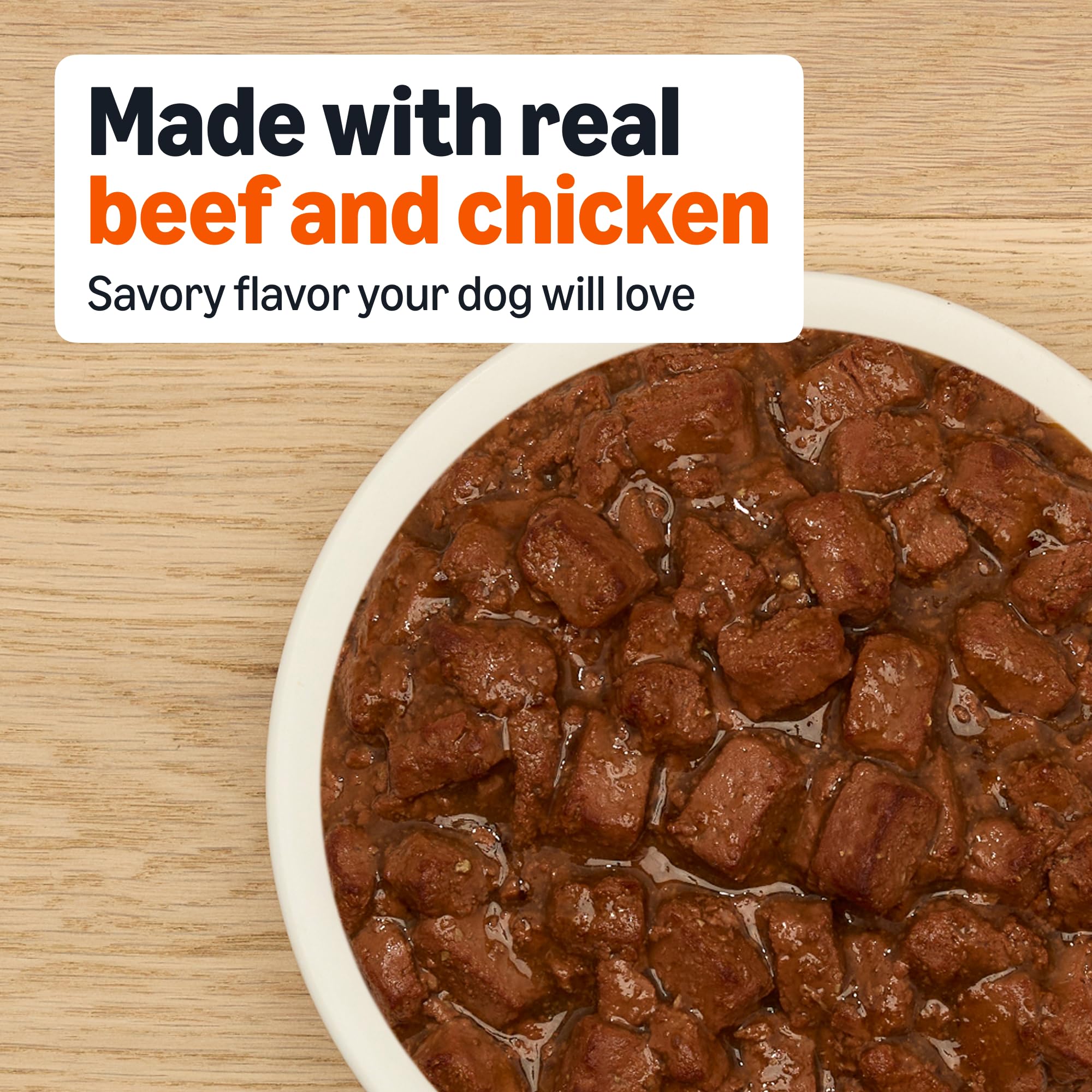 Close-up of real chicken and beef on Amazon Basics can.