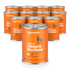 Amazon Basics wet dog food can with meaty loaf and chicken for daily meals