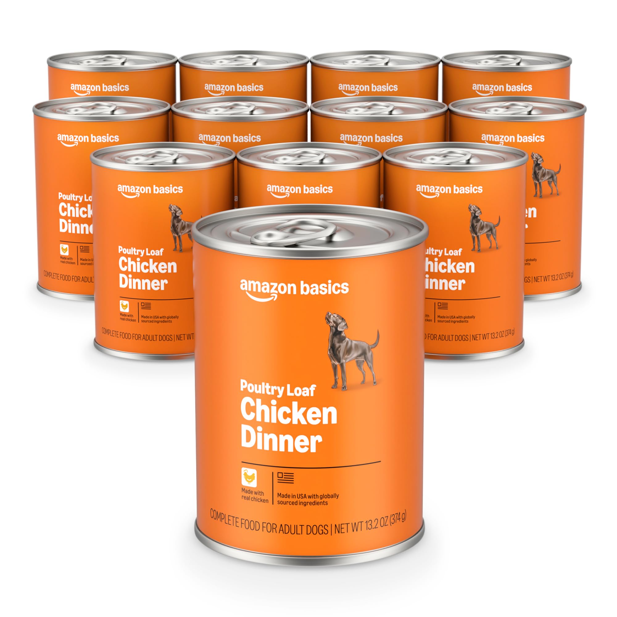 Amazon Basics wet dog food poultry loaf can pack 12 with real chicken for protein