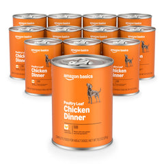 Amazon Basics wet dog food poultry loaf can pack 12 with real chicken for protein