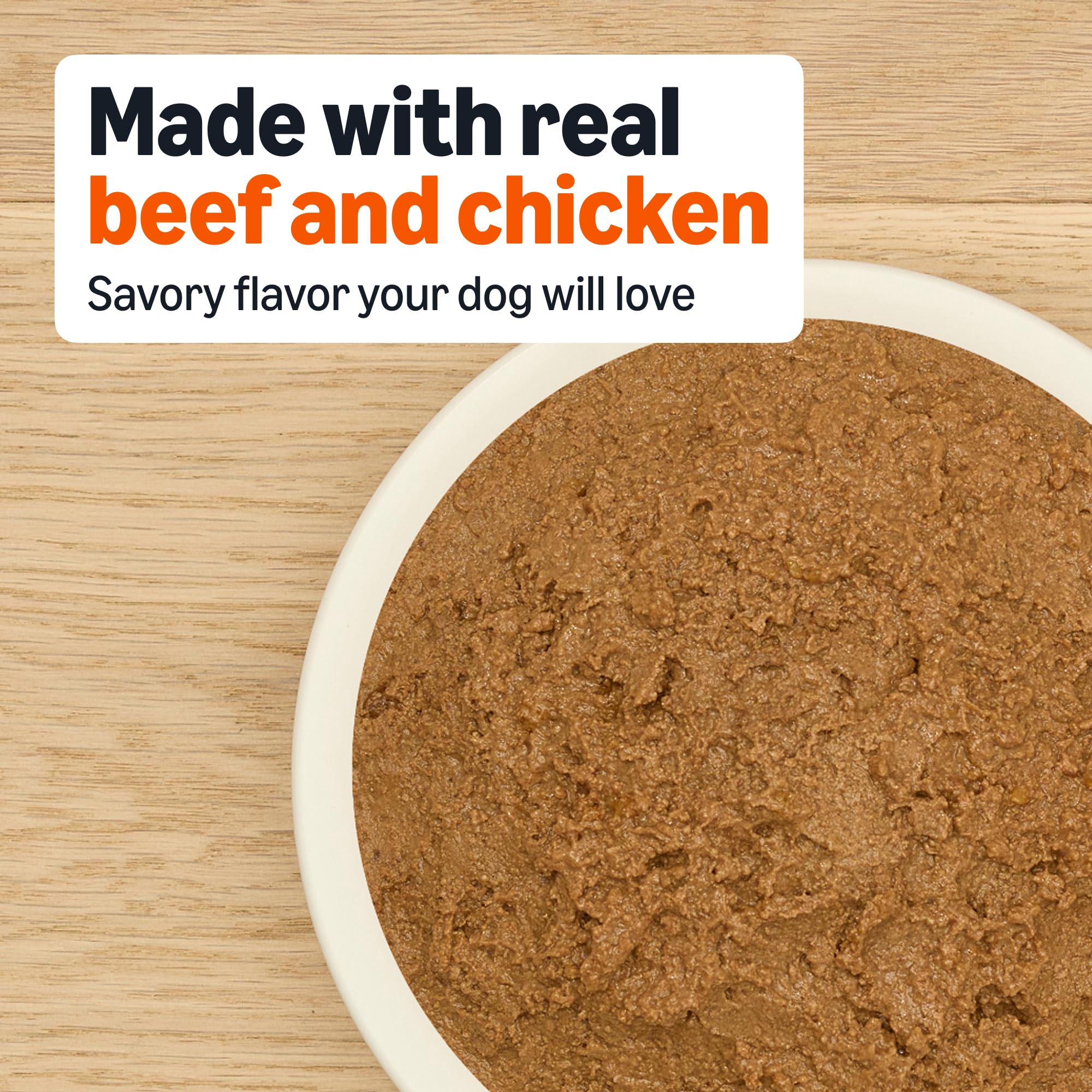 Amazon Basics real chicken and beef ingredients highlight quality protein for daily feeding.
