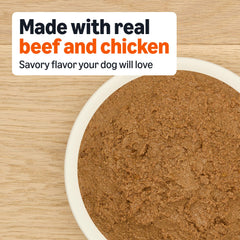 Amazon Basics real chicken and beef ingredients highlight quality protein for daily feeding.