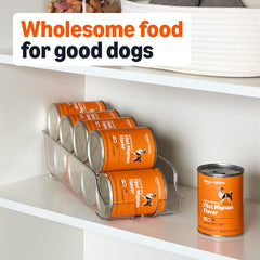 Amazon Basics ingredients show real chicken and beef in wet dog food