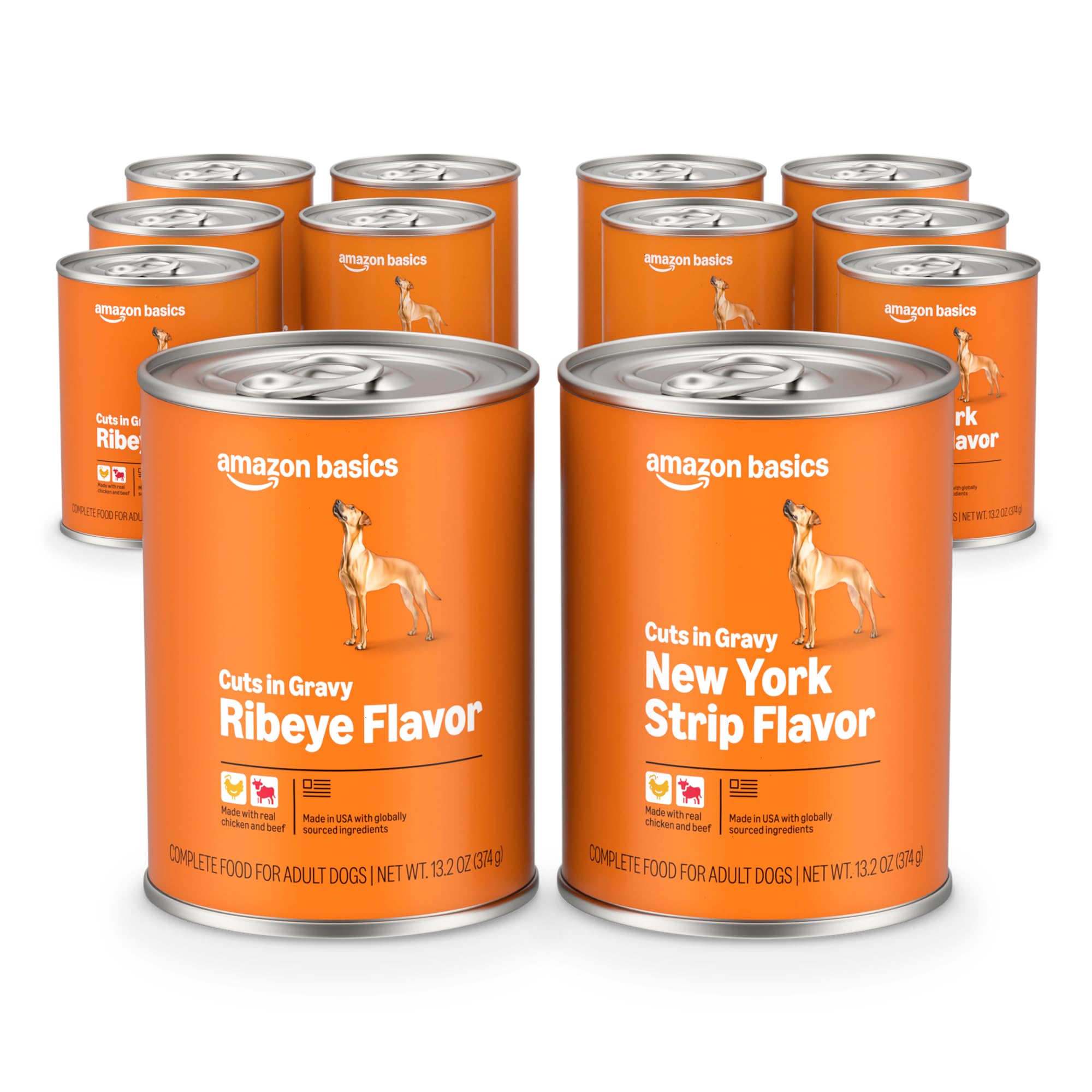 Amazon Basics wet dog food ribeye pack can ready for convenient meals
