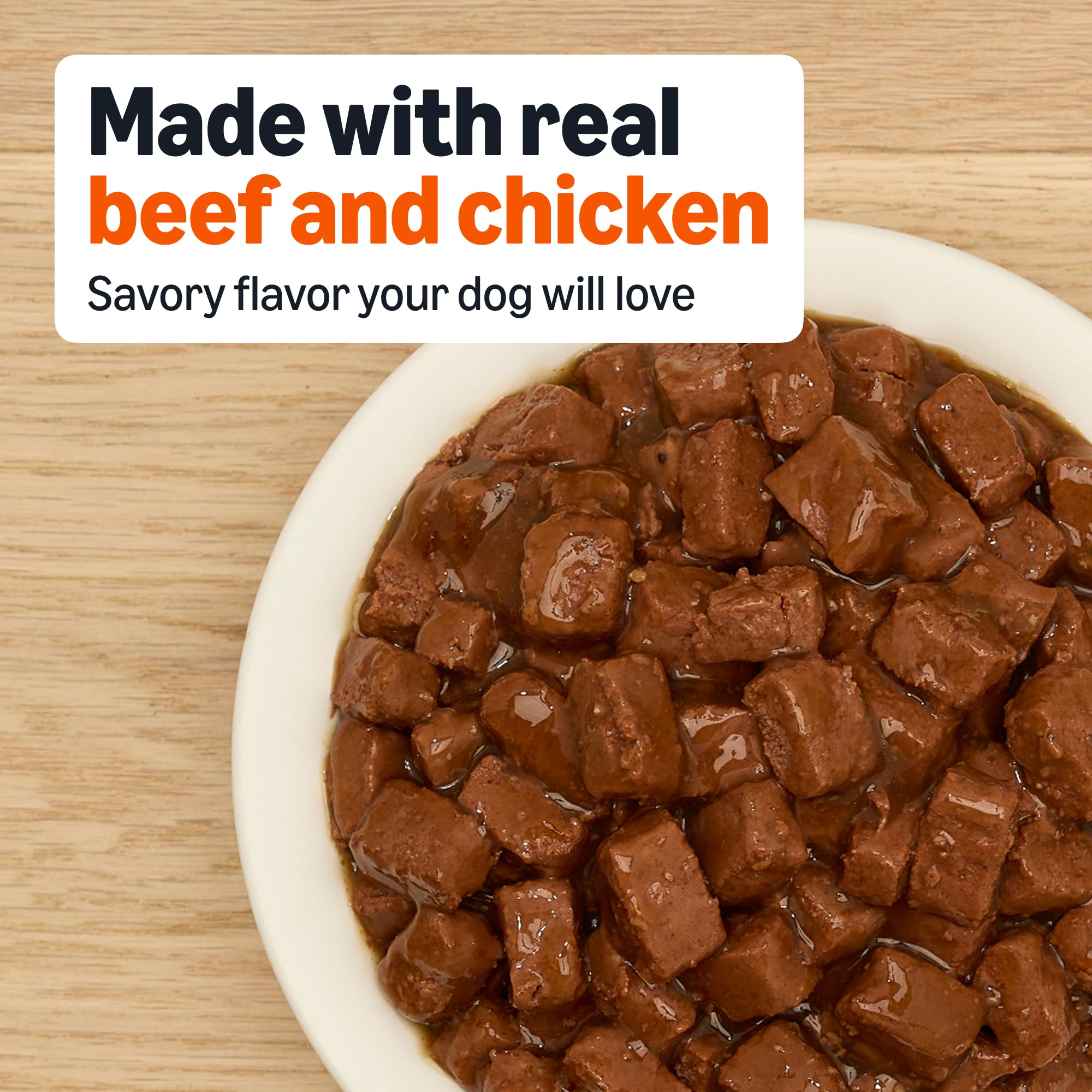 Amazon Basics tbone ingredient close-up highlighting real chicken and beef high-quality protein