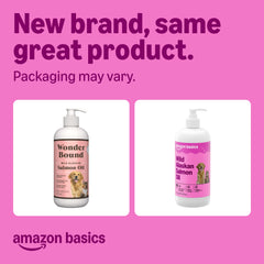 Amazon Basics Wild Alaskan Salmon Oil pump-dispense enables easy daily dosing for pets.