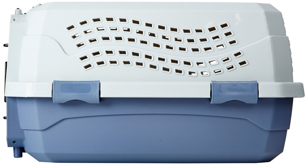 Amazon Basics hard-sided construction with steel front door enhances durability for travel.