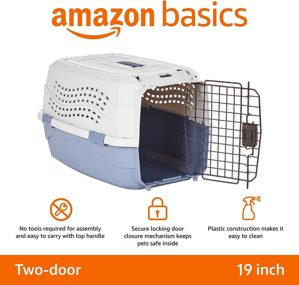 Amazon Basics top-load carrier top door opens left or right for versatile entry.