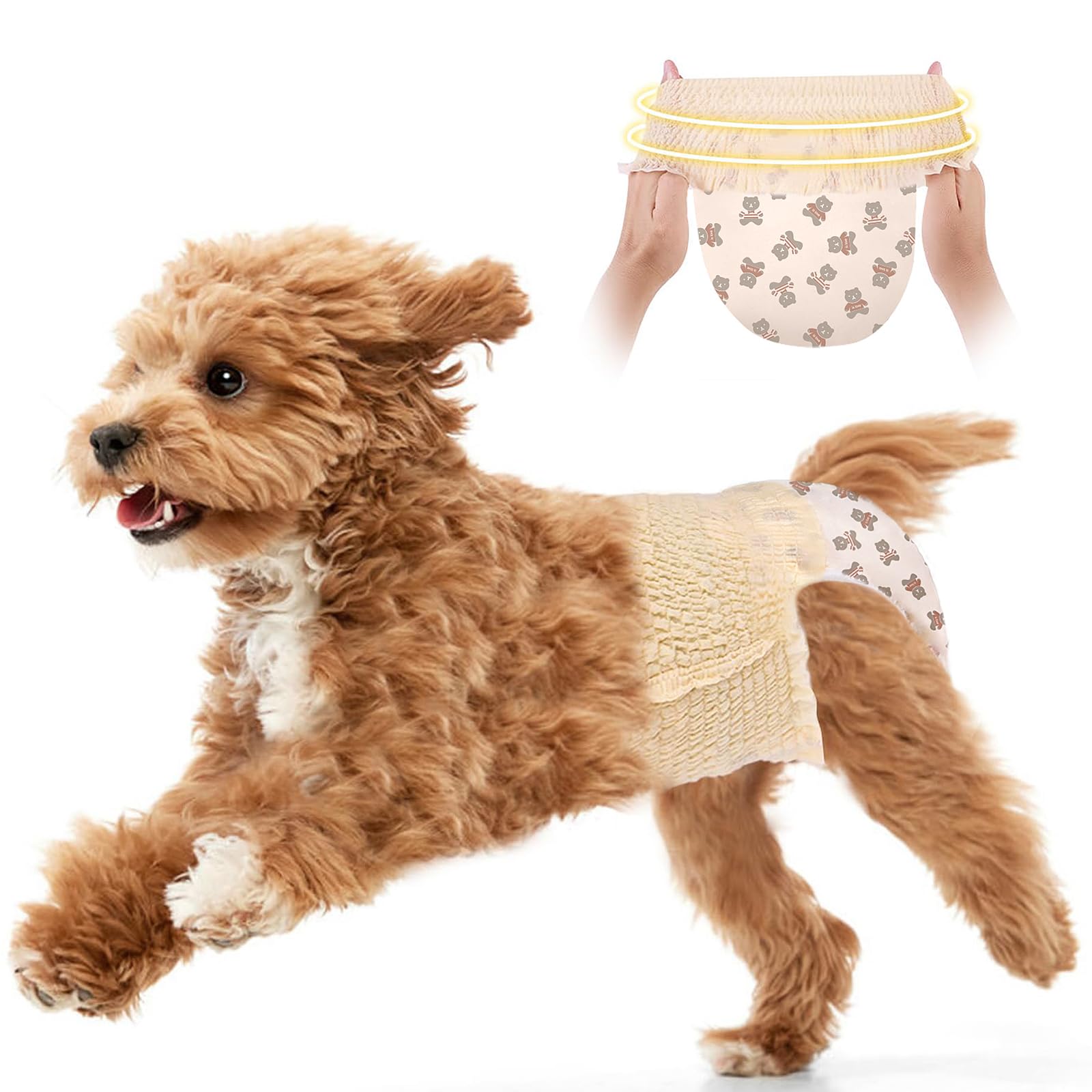 Ambreview dog diapers with 360 wrap for secure pull-up fit during activity.