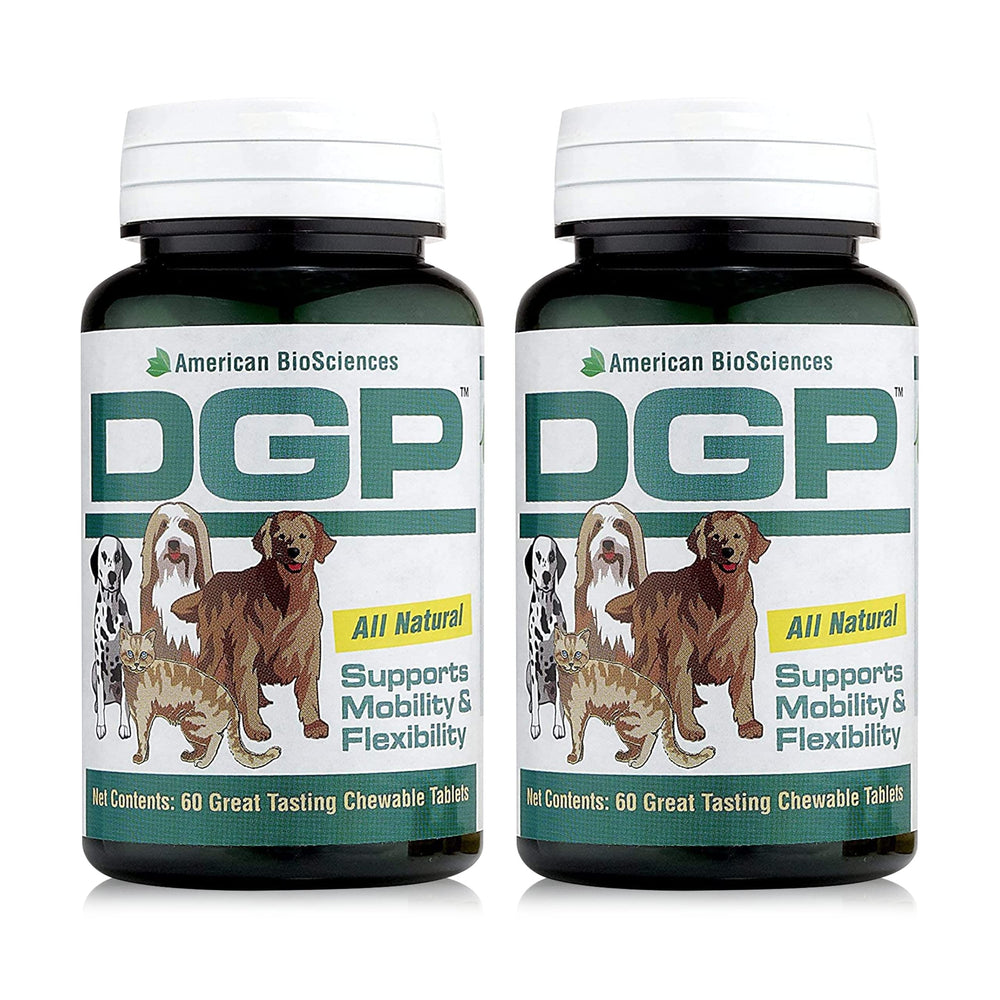 American BioSciences DGP two-bottle pack front view for convenient dog joint support.