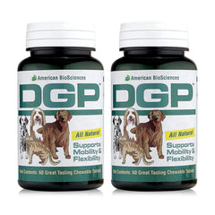 American BioSciences DGP two-bottle pack front view for convenient dog joint support.